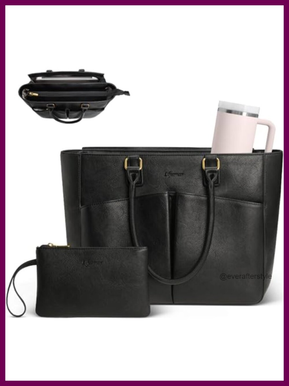 Faux Leather Laptop Tote Bag Women Work Office Computer Briefcase Padded
